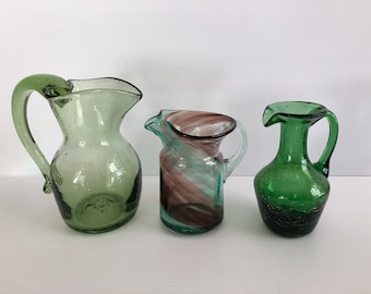 Vintage Art Glass Hand Blown Glass Mini Pitchers Creamers, Sold Separately