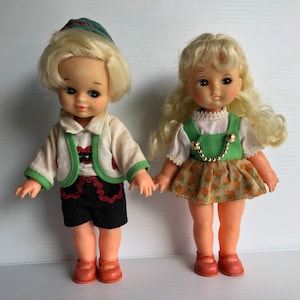 Vintage Small Bavarian German Dolls, Girl and Boy Rubber Dolls, Souvenir German Dolls