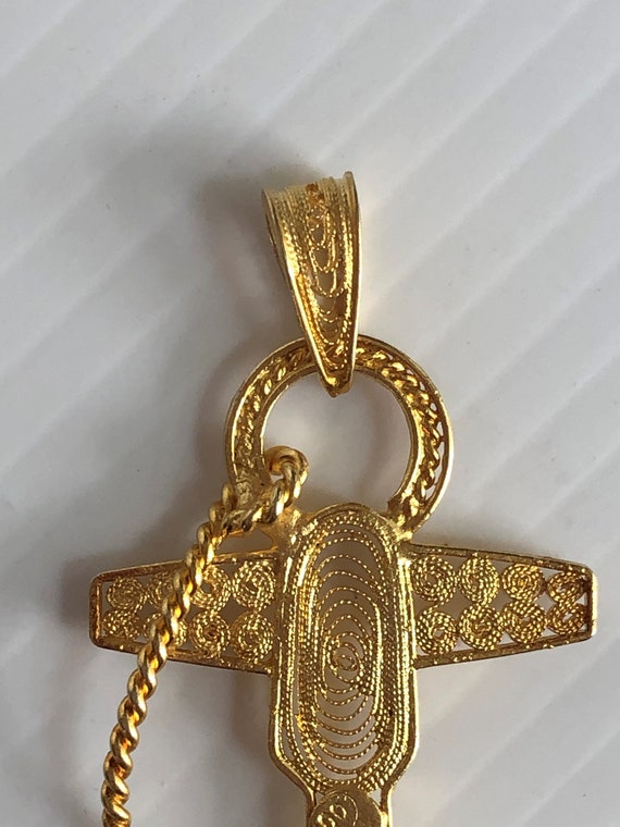 Vintage Filigree Gold Plated Anchor Pendant, 2.5" - image 6