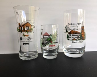 Vintage Set of 3 German Wine Beer Glasses Kellerweg Fest Guntersblum/Rhein