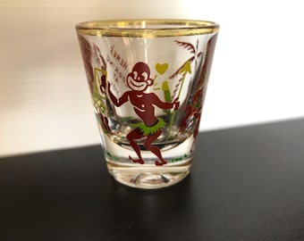 Vintage Federal Glass Shot Glass, "Here's Lookin' at You", 1950s Rumpus Set
