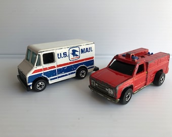 Vintage 2 Hot Wheels 1976 U.S. Mail Truck and 1974 Emergency Rescue Fire Truck, Mattel Inc. Made in Malaysia