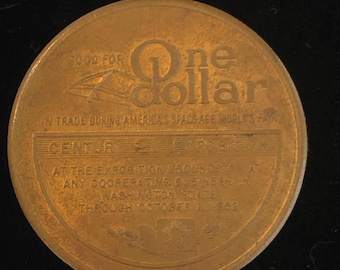 Vintage 1962 Seattle World's Fair One Dollar, Century 21 Exposition Space Age Souvenir Token Coin
