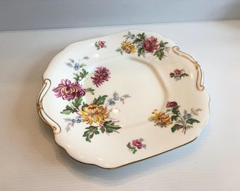 Plato pequeño cuadrado para tartas con asa de porcelana fina Hammersley Autumn Glory, estilo vintage - Fabricado en Inglaterra