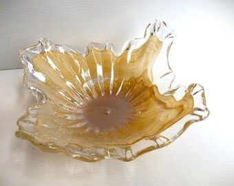 Vintage Murano Art Glass Bowl, Hand Blown Honey Clear Form, Made in Italy