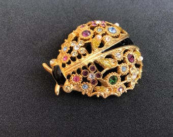 Vintage Edgar Berebi Lady Bug Rhinestone Brooch, Limited Edition, 2"