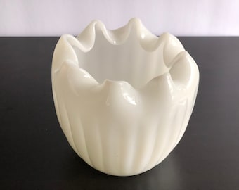 Vintage Milk Glass Rose Vase: 1950s Scalloped Bowl