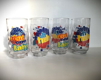 Vintage Set of 4 Diet Pepsi Drinking Glasses, Collectible Pepsi Tumblers Tribute to Ray Charles "You Got the Right One Baby, uh huh"