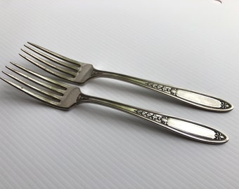 Vintage 2 Silverplated Dinner Forks by Oneida Enhancement Bounty Pattern, Rogers Tudor Plate Community Made, 1929