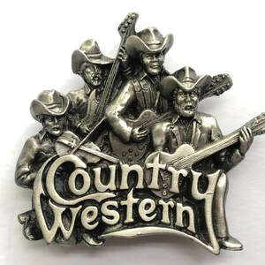 Vintage &quot;Country Western&quot; Pewter Commemorative Belt Buckle by Bergamot Brass Works Made in USA 1981