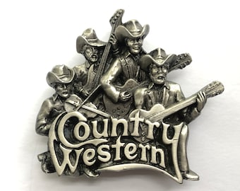 Vintage "Country Western" Pewter Commemorative Belt Buckle by Bergamot Brass Works Made in USA 1981