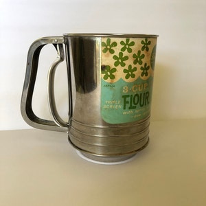 Vintage Stainless Flour Sifter, 3-cup Triple Screen Squeeze Handle , Made in Japan Distributed by Sears