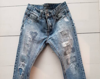 Stretch skinny jeans with patch in Blue for Men | Dolce\u0026Gabbana®
