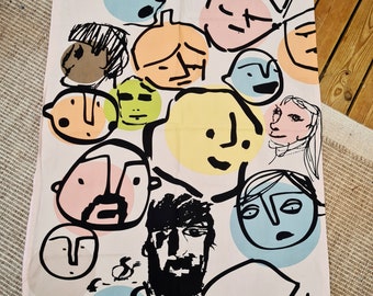 Vintage Ikea Fabric: Faces Print by Beckmans College
