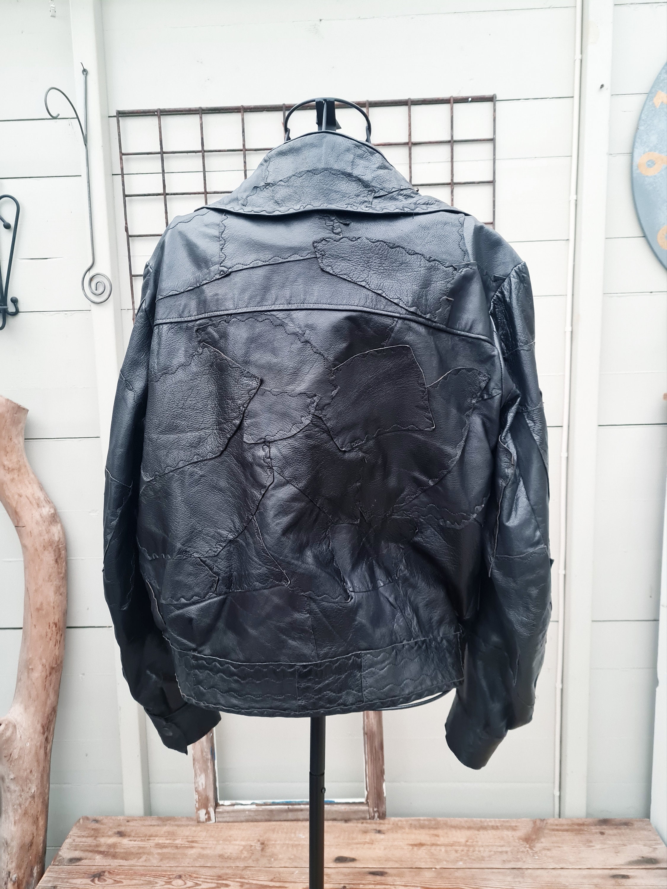 70s Leather Jacket, Patchwork Leather Jacket - Etsy