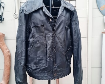 70s leather jacket,  patchwork leather jacket