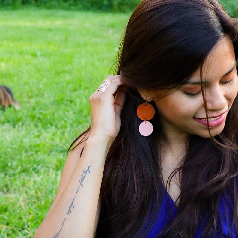Boho Geometric leather earrings Statement earrings Leather earrings Circle earrings
