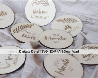 Digital file, laser file, SVG - Baby milestone cards wood for the first year