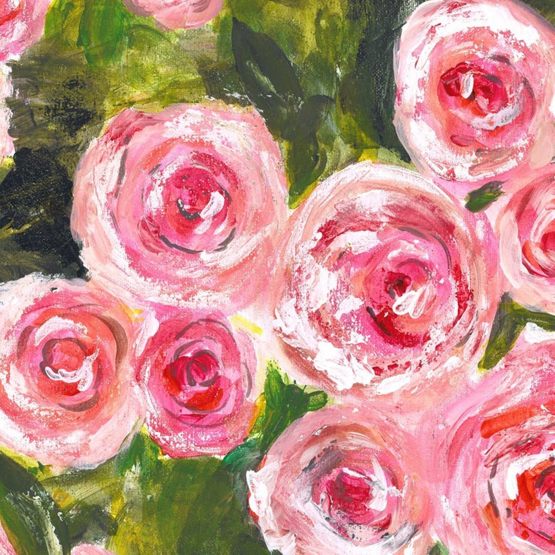 Pink roses painting Abstract painting Floral Wall Art Etsy