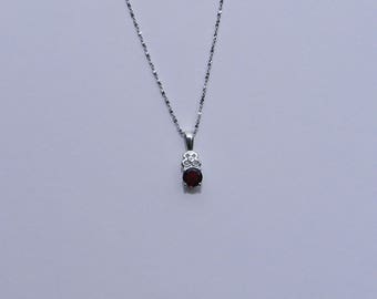 Garnet Round Pendant Sterling Silver Necklace January Birthstone, Gift for her