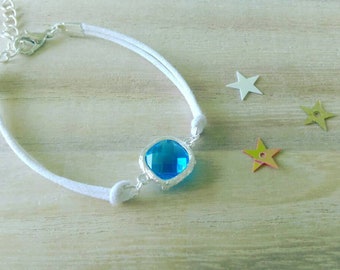 Blue rhinestone bracelet, white cord / women bracelet / girl bracelet / bracelet / minimalist / discrete/gift for her