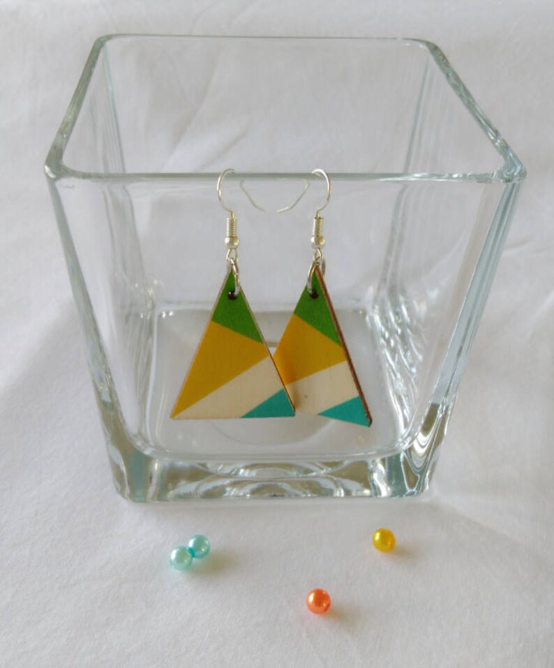 wooden geometric earrings triangle earrings colorful wooden earrings Wooden