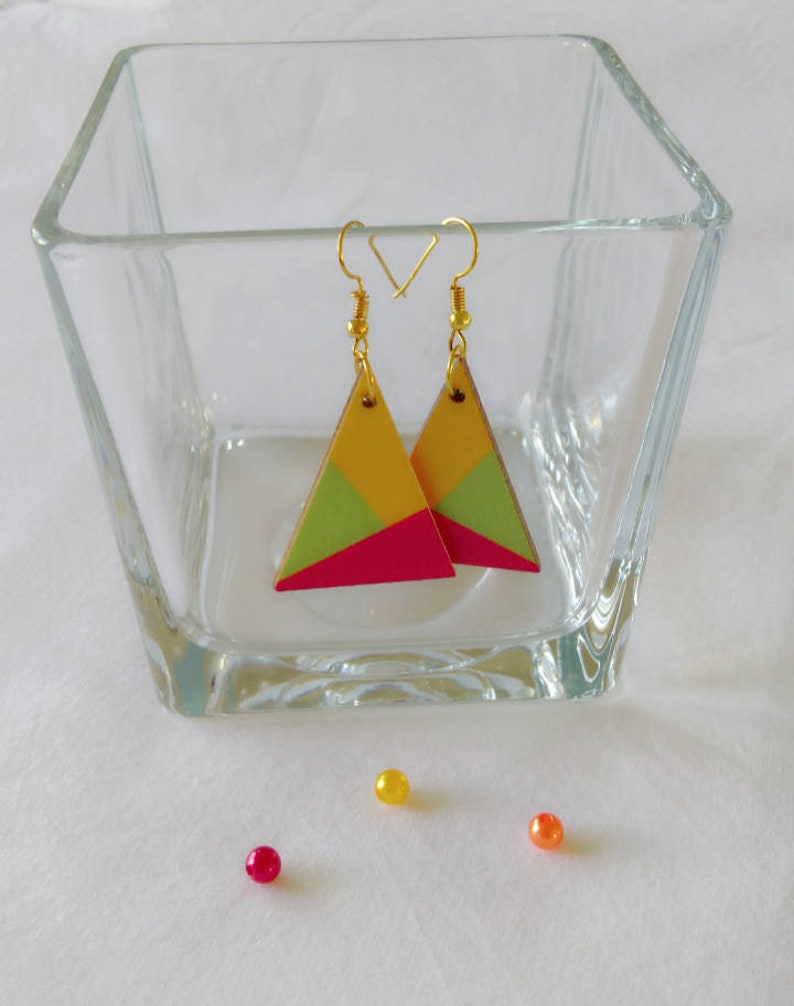 wooden geometric earrings triangle earrings colorful wooden earrings Wooden