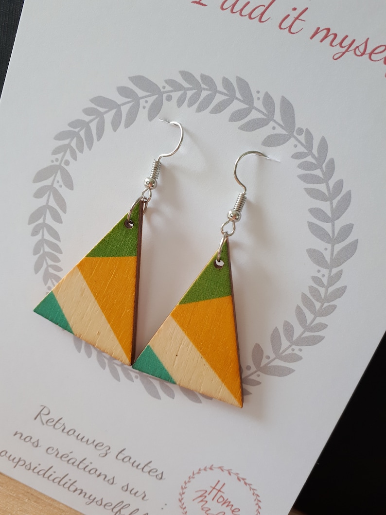 wooden geometric earrings triangle earrings colorful wooden earrings Wooden