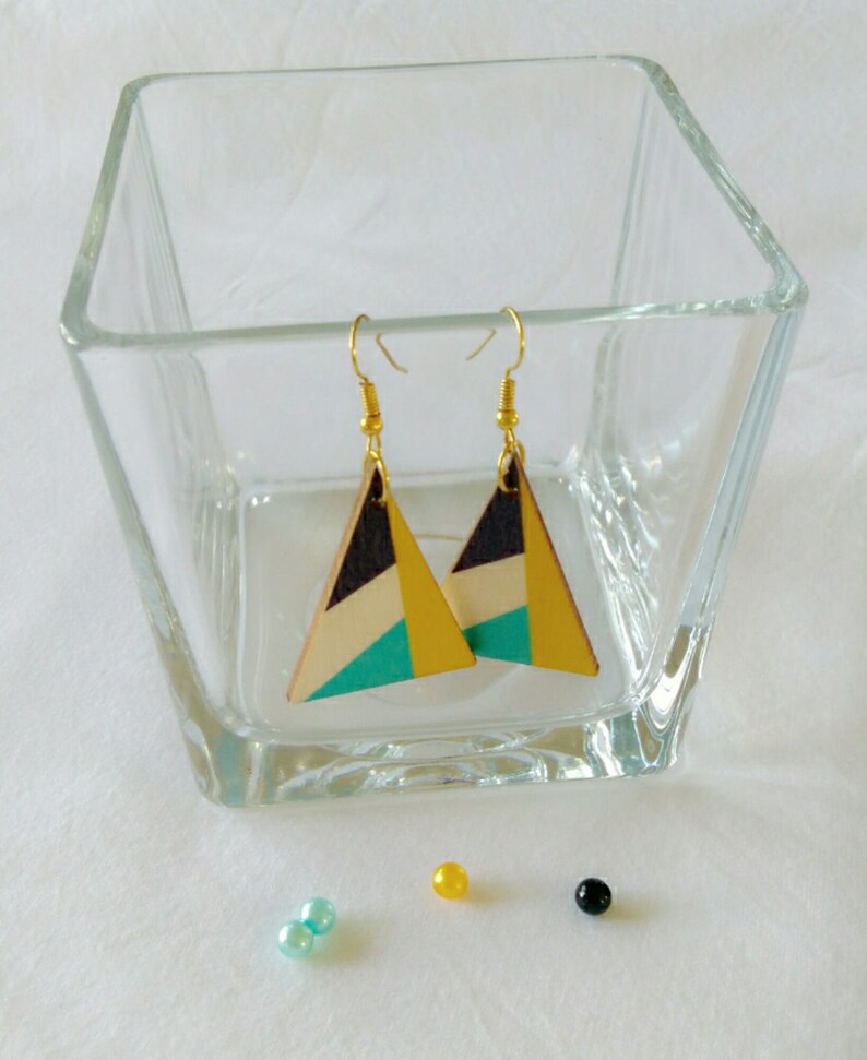 wooden geometric earrings triangle earrings colorful wooden earrings Wooden