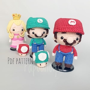 pdf pattern mario bros/mario bros characters crochet pdf pattern/amigurumi   mario,luiıgi ,princess peach pattern