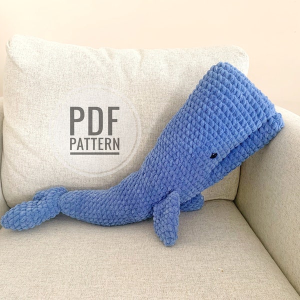 Oreiller au crochet grosse baleine / modèle pdf baleine épaisse / modèle pdf anglais cachalot peluches / modèle pdf jouet au crochet à couture basse