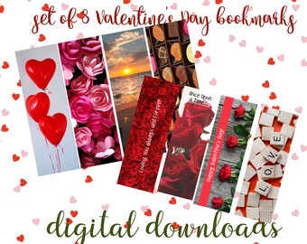 Valentine's Day Bookmarks, Valentine bookmarks, Valentine gifts, digital bookmarks, valentine set of 8 bookmarks, download instantly