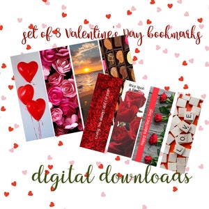 Valentine&#39;s Day Bookmarks, Valentine bookmarks, Valentine gifts, digital bookmarks, valentine set of 8 bookmarks, download instantly