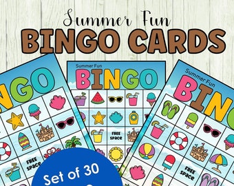 Summer Bingo, Bingo Printable game, summer games, Summer activity, beach day activity, classroom party game,  instant download