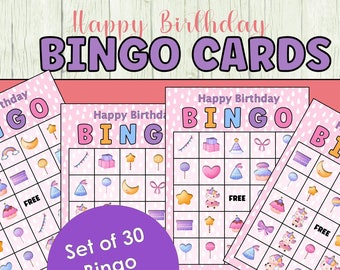Födelsedagsbingo, födelsedagsaktivitet för barn, barnspel, utskrivbar bingo, utskrivbart bingospel, födelsedagsfestspel, direktnedladdning