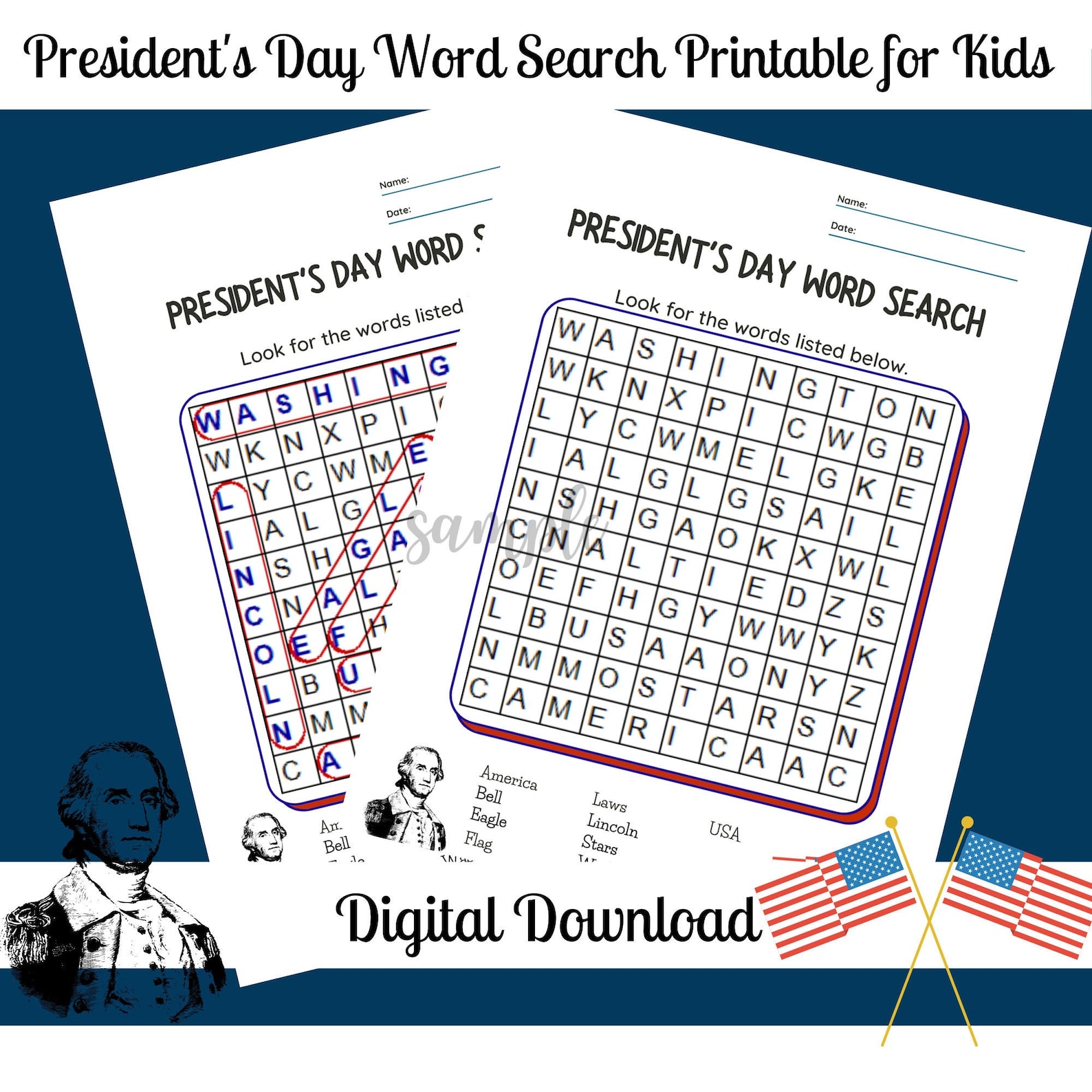 President's Day Word Search Easy Word Search Printable Etsy