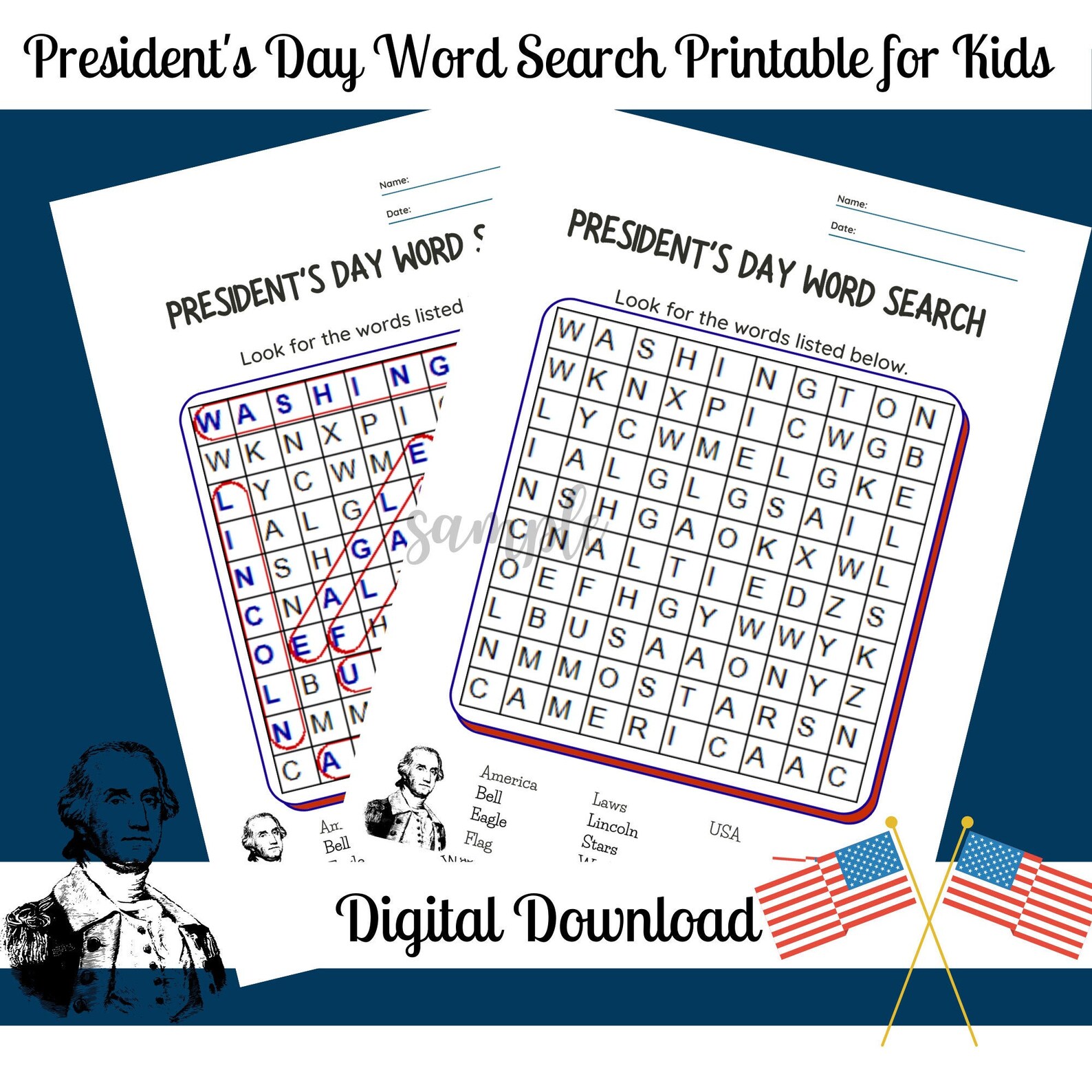 President's Day Word Search Easy Word Search Printable Etsy