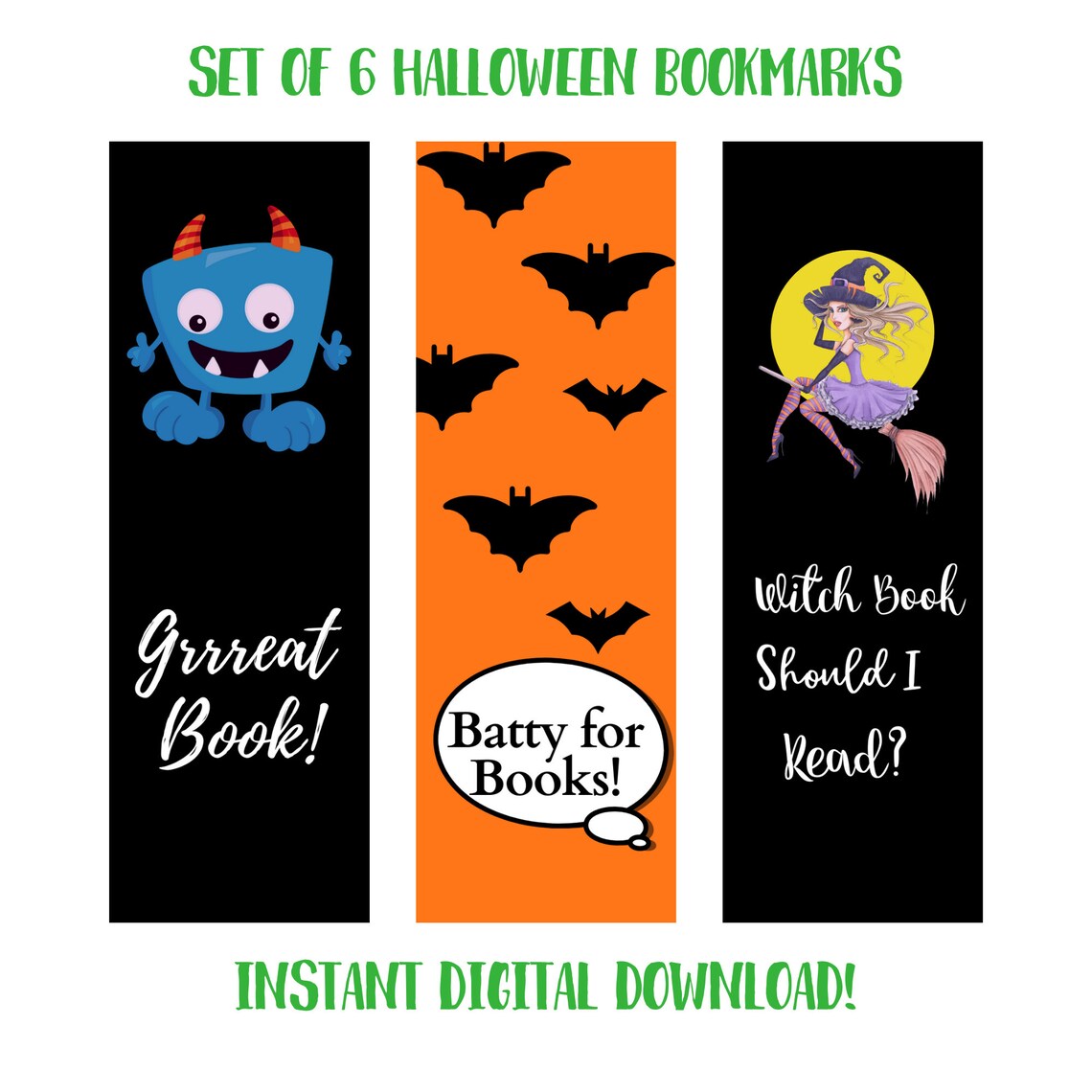 Set of 6 Fun HalloweenThemed Bookmarks kids' bookmarks Etsy
