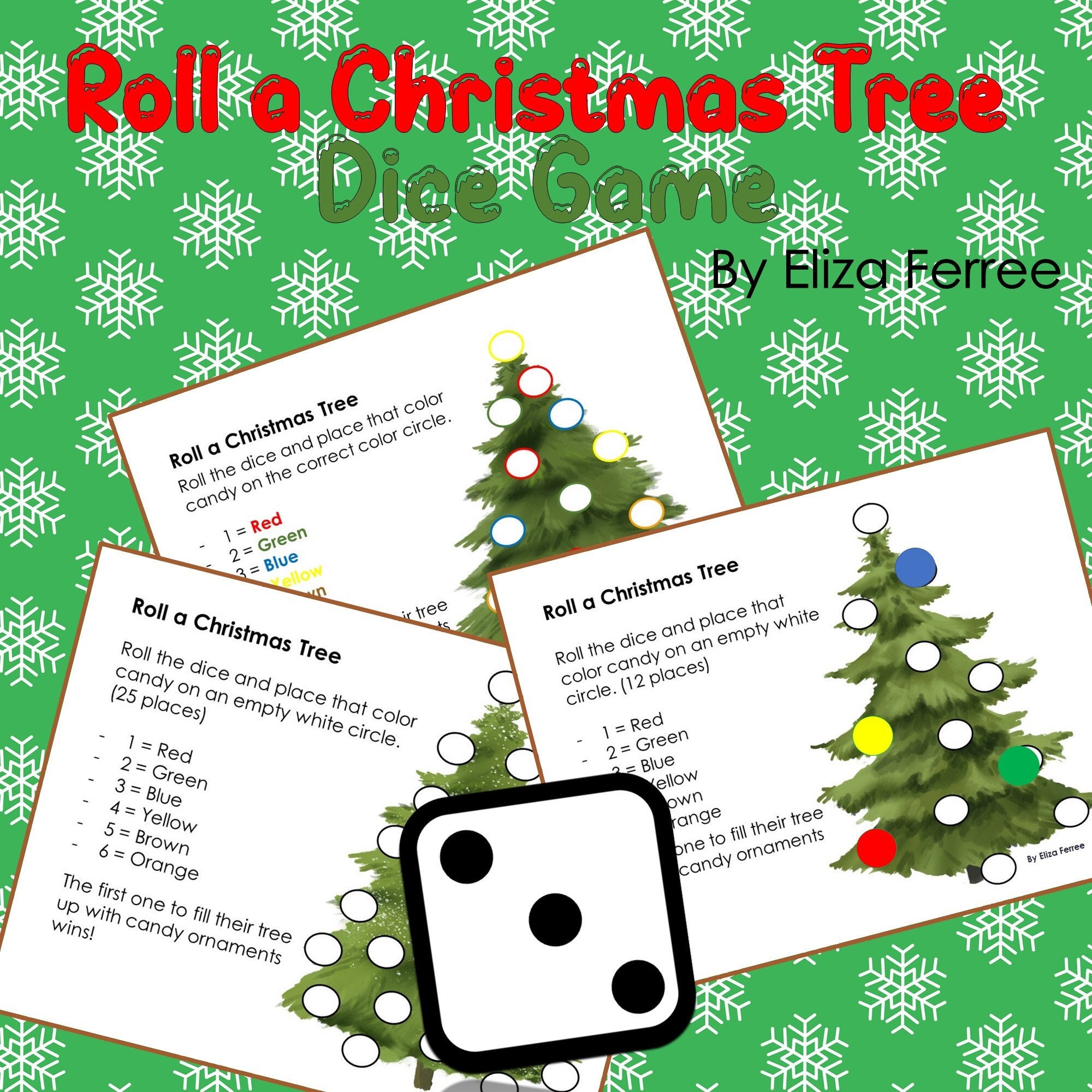 Roll A Christmas Tree Game, Game for Kids, Christmas Activity, Christmas Eve Box Filler, Dice
