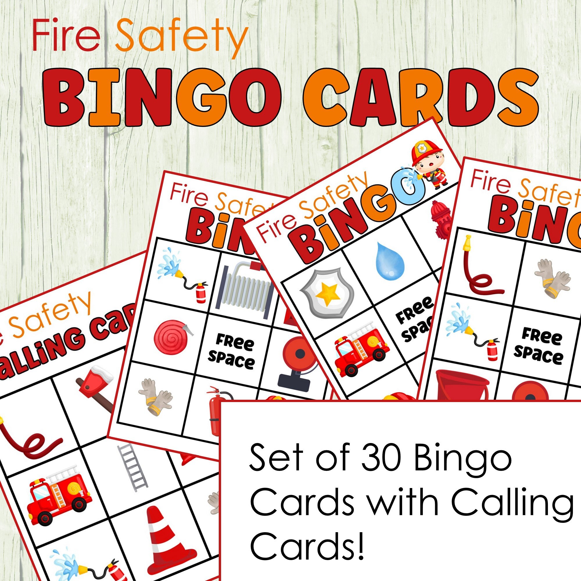 Fire Safety Bingo Game Printable, Set of 30 Unique Bingo Cards and