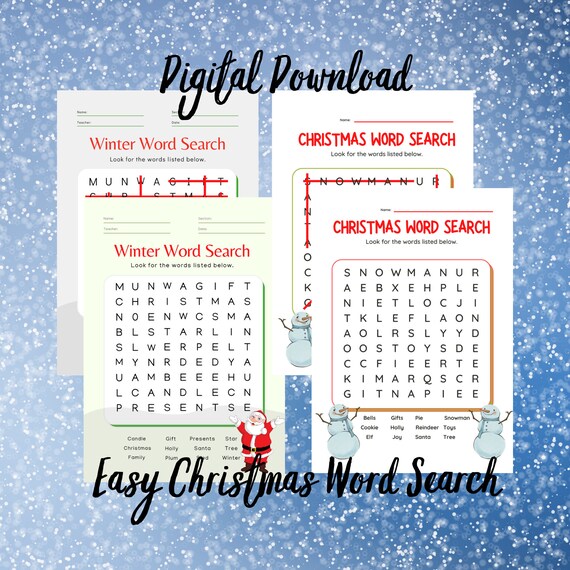 easy word search printable for kids christmas word search etsy