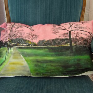 Cushion cover 60x40 cm hand painted: a park in the Paris region at sunset image 4