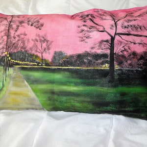 Cushion cover 60x40 cm hand painted: a park in the Paris region at sunset image 2