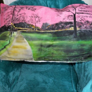 Cushion cover 60x40 cm hand painted: a park in the Paris region at sunset image 3