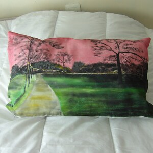 Cushion cover 60x40 cm hand painted: a park in the Paris region at sunset image 1