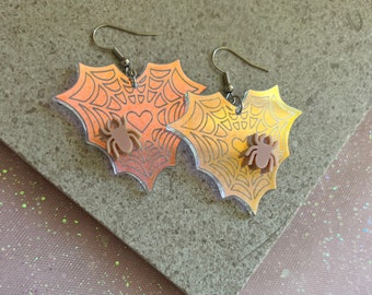 Halloween Earrings | Spider Web Heart Earrings | Halloween Earrings Set | Dangle Earrings | Spooky Cut Earrings | Kawaii