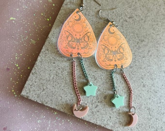 Quija moon stars Halloween Gift Earrings | Handmade Sterling Silver Iridiscent Pastel | Unique Jewelry | Perfect Gifts