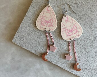 Quija moon stars Halloween Gift Earrings | Handmade Sterling Silver Iridiscent Pastel | Unique Jewelry | Perfect Gifts
