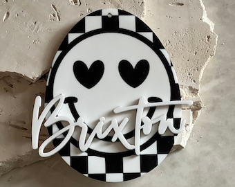 Easter Tag | Retro easter egg tag | basket tag | personalized bag tag | checkered pattern | Heart eyes | Smile