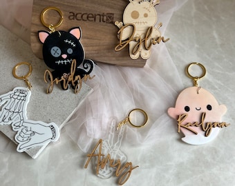 Llavero de murciélago personalizado / etiqueta de canasta de boo de Halloween / etiqueta de mochila / etiquetas de nombre de Halloween personalizadas / etiquetas de nombre de acrílico / etiquetas de canasta de boo